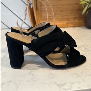 Ann Taylor black suede bow block slide heels classic chic size 7 comfortable